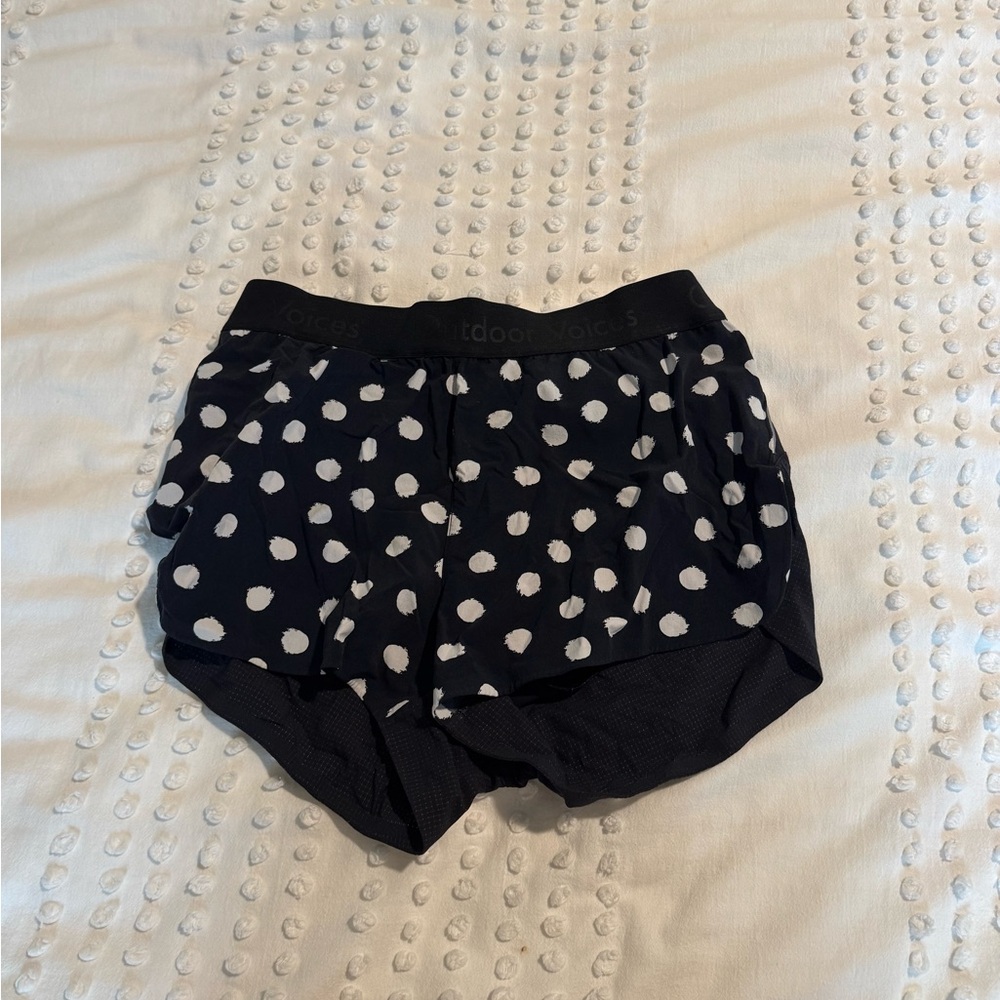 Outdoor Voices Black and White Athletic Shorts with Polka Dots